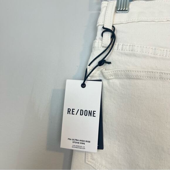 NWT RE/DONE 70s High-Rise Stove Pipe Jeans Vintage White sz 27 Revolve msrp $265 - Picture 9 of 11